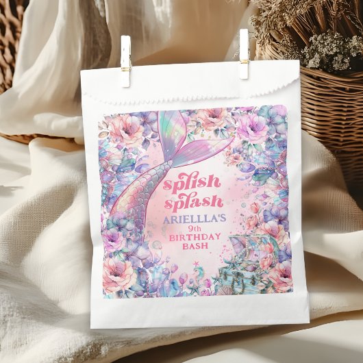 Sachets En Papier Queue de sirène pailletée Fleur 9e Anniversaire