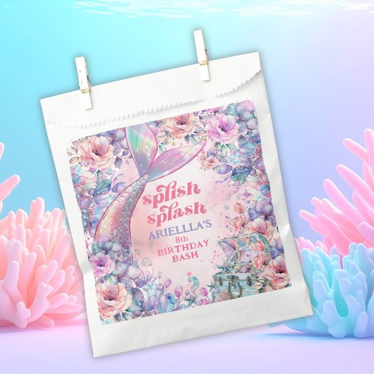 Sachets En Papier Queue de sirène pailletée fleurs 8e anniversaire