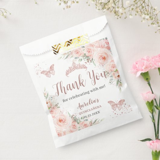 Sachets En Papier Quinceanera 16 Papillons Roses Flush Gold Blush (Scellé)