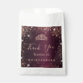 Sachets En Papier Quinceanera Bourgogne rose or tiara merci (Devant)