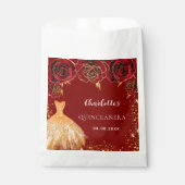 Sachets En Papier Quinceanera fleurs de robe rouge or (Devant)