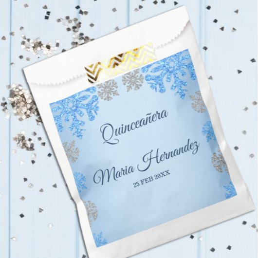 Sachets En Papier Quinceañera Ice Blue Silver Winter Snowflake