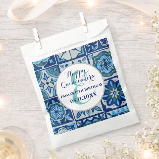 Sachets En Papier Quinceanera idée cadeau Monogramme Nom Azulejo (Coupé)