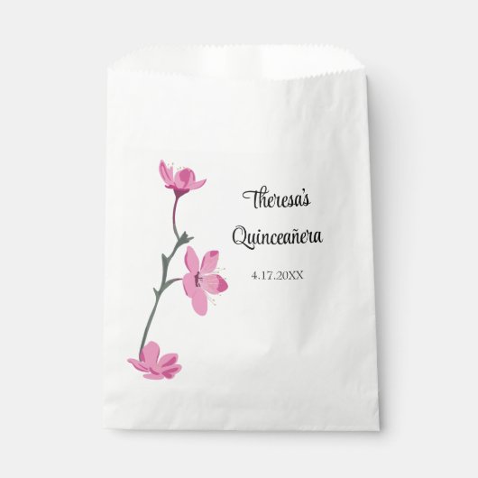 Sachets En Papier Quinceanera personnalisée en fleurs de cerisiers r (Devant)