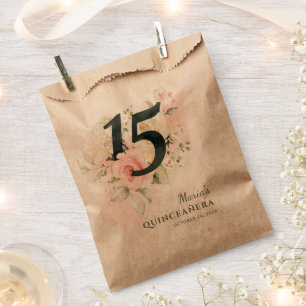 Sachets En Papier Quinceanera rose florale verte 15e fête d'annivers