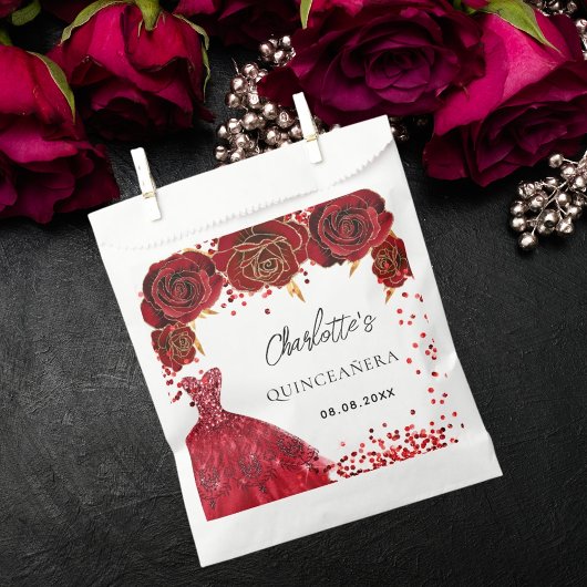 Sachets En Papier Quinceanera rouge fleurs de robe blanc