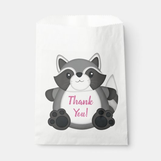 Sachets En Papier Raccoon fête d'anniversaire rose (Devant)