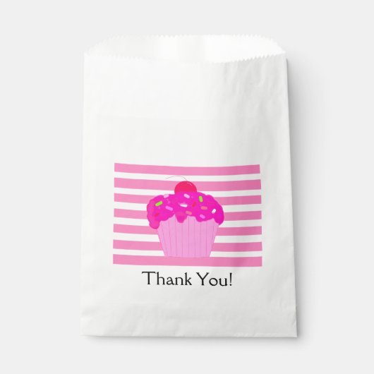Sachets En Papier Rayures roses et cupcake (Devant)