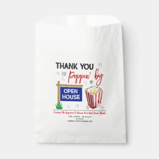 Sachets En Papier Realtor Popcorn Open House Treat Bags (Devant)