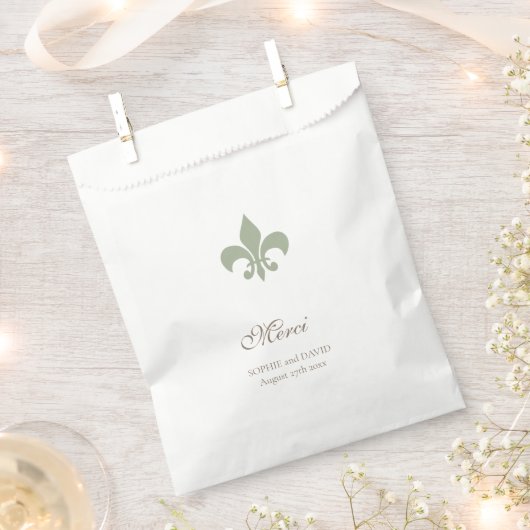 Sachets En Papier Regency Green Fleur de Lis Mariage Merci (Coupé)