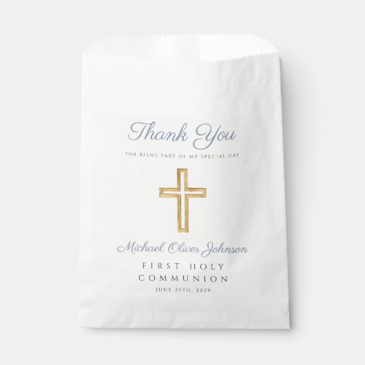 Sachets En Papier Religieux Croix Bleue Garçon Première Communion (Devant)