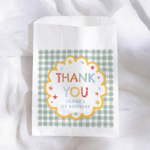 Sachets En Papier Remerciement pour 1er anniversaire Gingham Vert Co