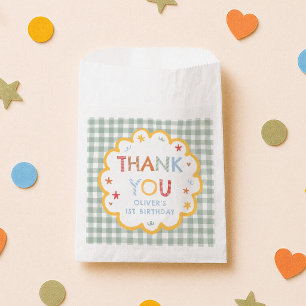 Sachets En Papier Remerciement pour 1er anniversaire Gingham Vert Co