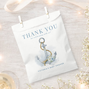 Sachets En Papier Remerciement pour Baby Shower Marin Fleur Bleu