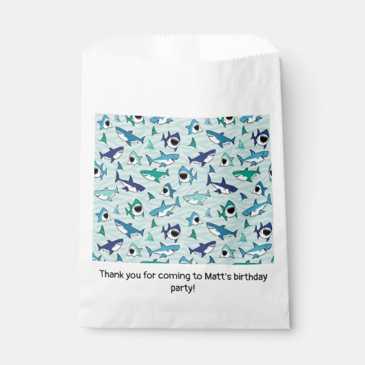 Sachets En Papier Requins Anniversaire Bleu (Devant)