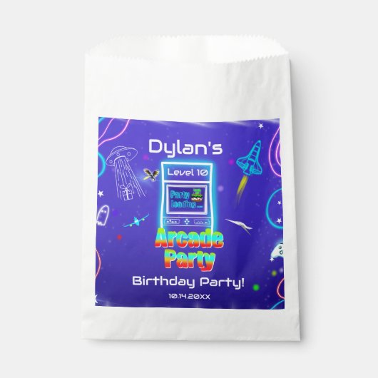 Sachets En Papier Retro Arcade Power Up Jeux Anniversaire (Devant)