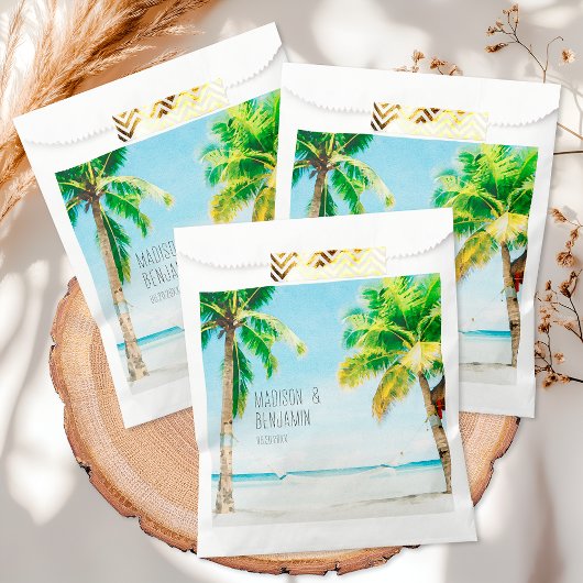 Sachets En Papier Retro Blue Ocean Beach Palm Trees Mariage tropical