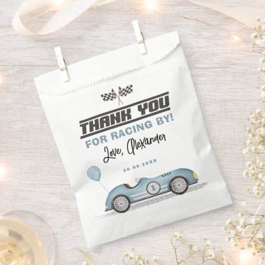 Sachets En Papier Retro Blue Race Car Fast One 1er Anniversaire (Coupé)