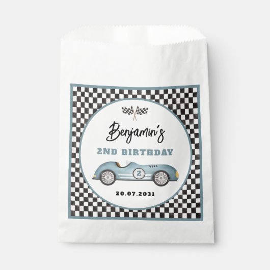 Sachets En Papier Retro Blue Race Car Two Fast Boy 2e anniversaire (Devant)