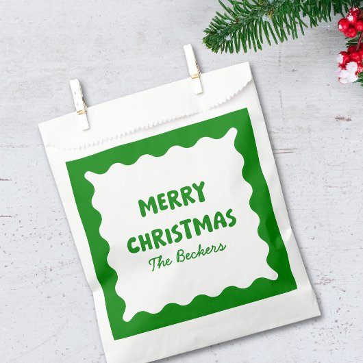 Sachets En Papier Retro Bold Wavy Green Fun Custom Joyeux Noël