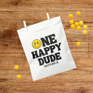 Sachets En Papier Retro One Happy Dude Smile Face Boy 1st Birthday