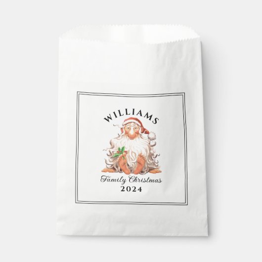 Sachets En Papier Retro Père Noël Famille Noël avec nom et année (Devant)