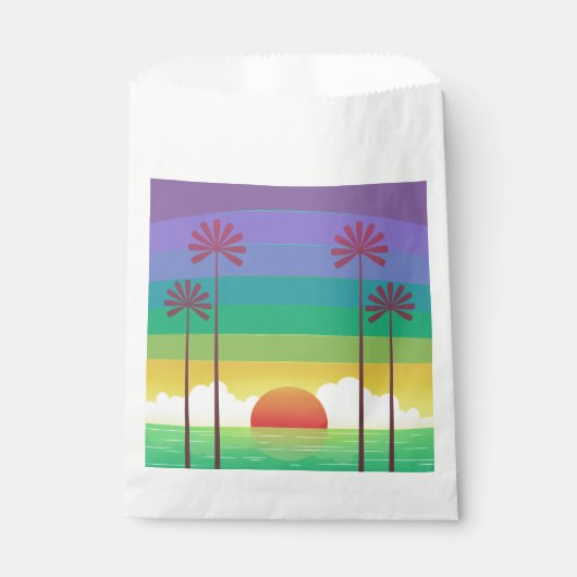 Sachets En Papier Retro Purple Sunset Palm Trees Art (Devant)