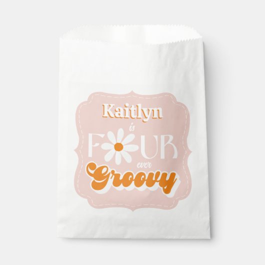 Sachets En Papier Retro Quatre Filles toujours Super 4e anniversaire (Devant)