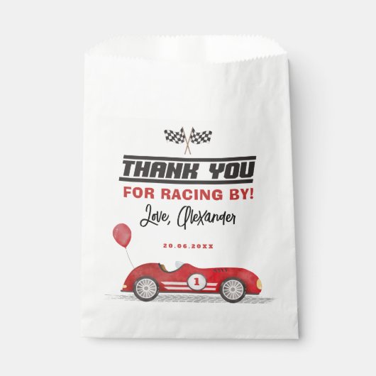 Sachets En Papier Retro Red Race Car Fast Un 1er Anniversaire (Devant)