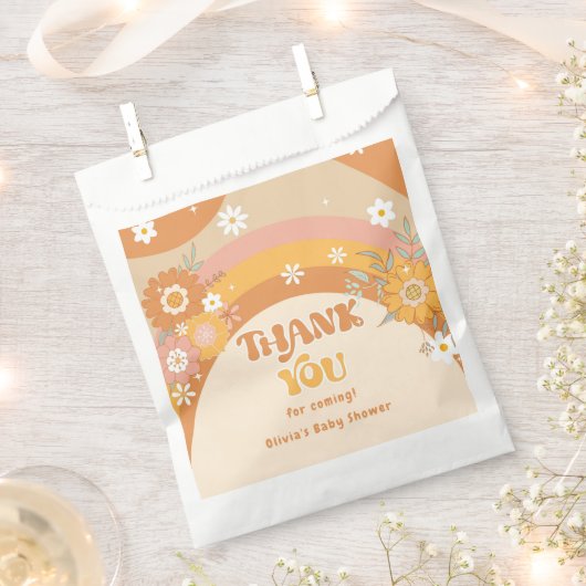 Sachets En Papier Retro super bébé les années 70 floral merci (Coupé)