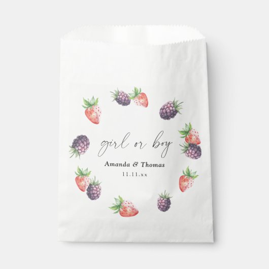 Sachets En Papier Révélation de genre Berries. Fille ou garçon (Devant)