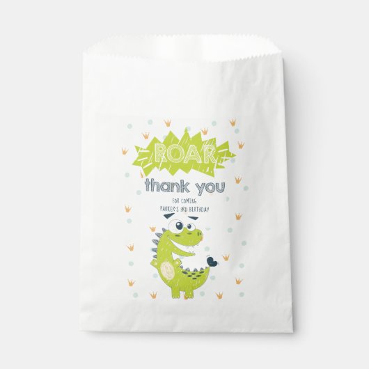 Sachets En Papier ROAR Green Dinosaur Merci d'anniversaire (Devant)