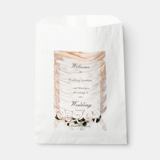 Sachets En Papier Robe de mariée blanche avec Mariage Rose (Devant)