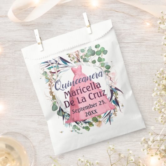 Sachets En Papier Robe rose élégant Design Quinceanera (Coupé)