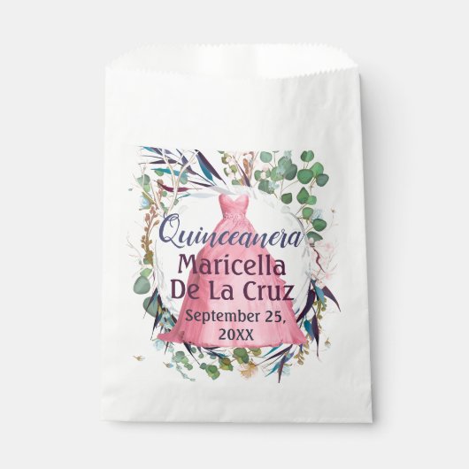 Sachets En Papier Robe rose élégant Design Quinceanera (Devant)