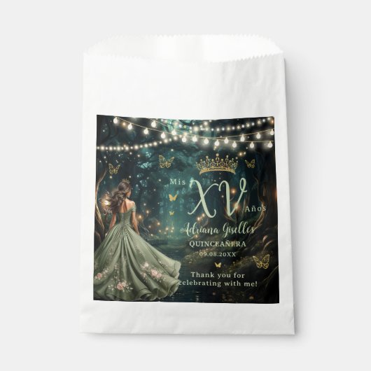 Sachets En Papier Robe verte de la forêt enchantée Quinceañera XV (Devant)