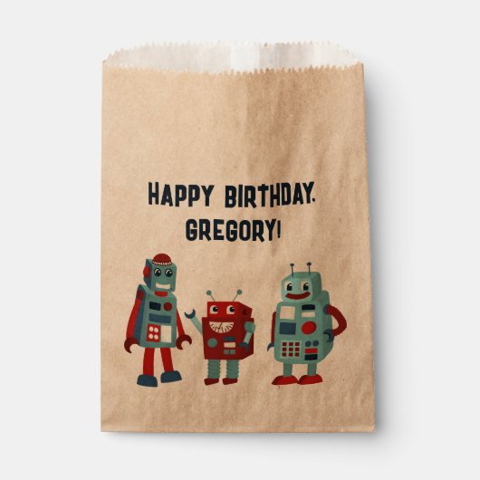 Sachets En Papier Robots rétro mignons Sci-Fi Boys Anniversaire (Devant)