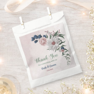 Sachets En Papier Romantique rose blanc marine fleurs verdure mariag
