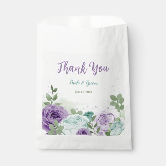 Sachets En Papier romantique violet bleu fleurs verdure mariage (Devant)
