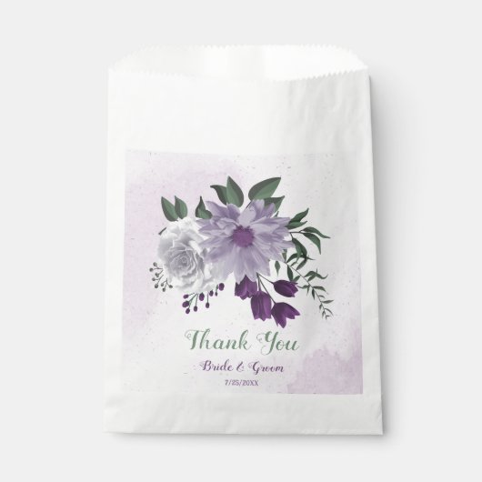 Sachets En Papier Romantique violet fleurs blanches mariage (Devant)