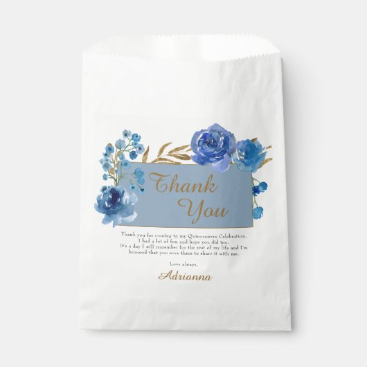 Sachets En Papier Rose bleu et Merci feuille d'or (Devant)