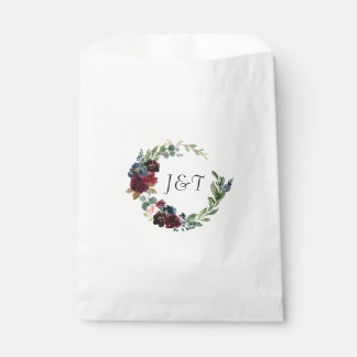 Sachets En Papier Rose de la marine Bourgogne Mariage floral Monogra