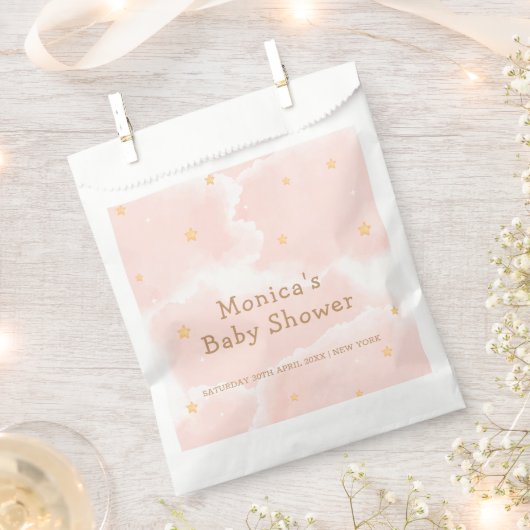 Sachets En Papier Rose Elegant Nuage Neuf Étoiles Baby shower fille (Coupé)