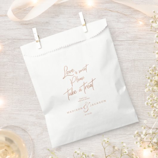 Sachets En Papier Rose Gold Faux Foil Love is Sweet Take a Treat (Coupé)