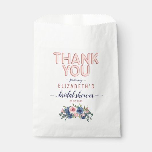 Sachets En Papier Rose Gold Floral Blush Merci Fête de Mariage (Devant)