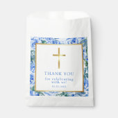 Sachets En Papier Rose moderne Dusty Blue Aquarelle Baptême garçon (Devant)