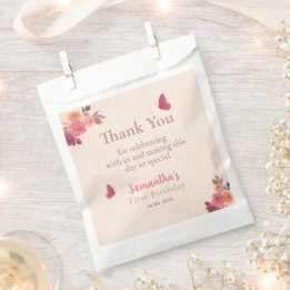 Sachets En Papier Rose Pâle Élégant Floral Aquarelle 1er Anniversair