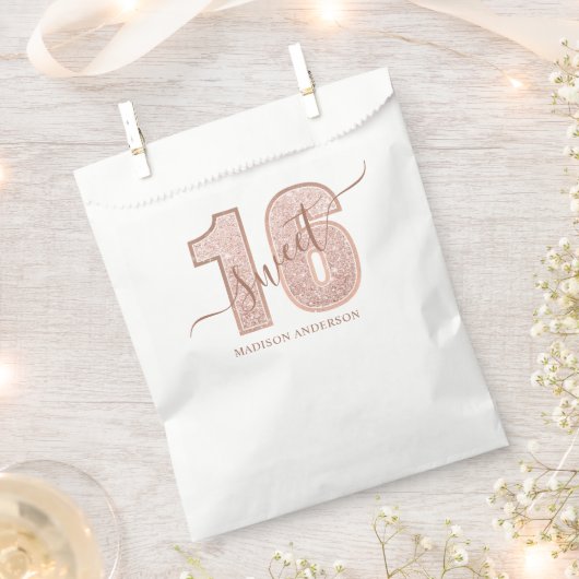 Sachets En Papier Rose Parties scintillant or Script Sweet 16 Annive (Coupé)