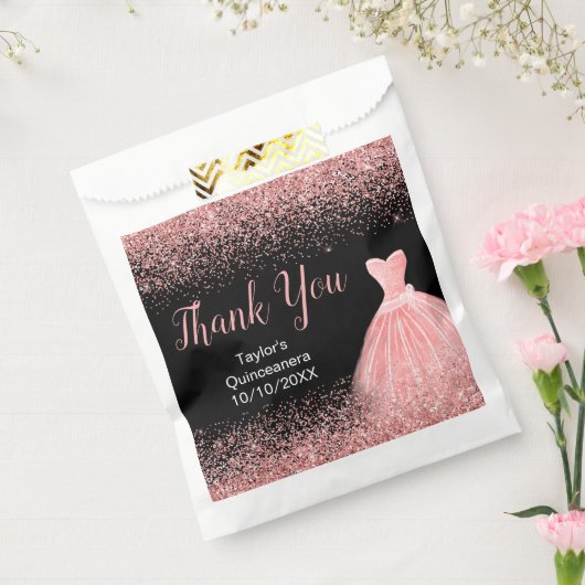 Sachets En Papier Rose Pink Dress Faux Glitter Quinceanera (Scellé)