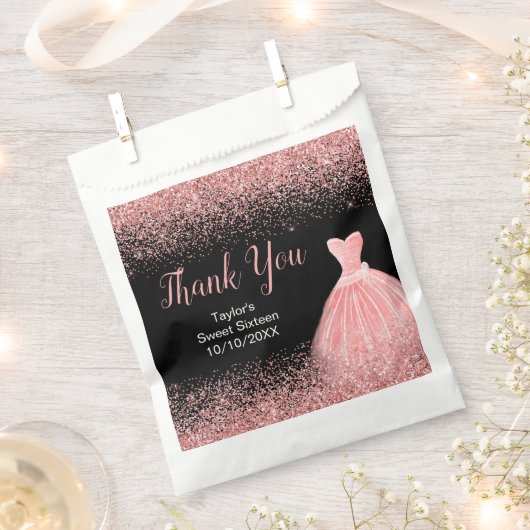 Sachets En Papier Rose Pink Dress Faux Glitter Sweet 16 Birthday (Coupé)